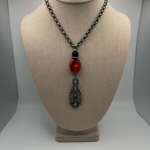 Elegant Red and Silver Pendant Necklace
